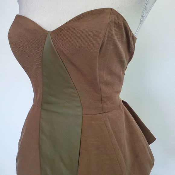 ASOS Black Label Khaki Leather Insert Strapless Dress - Picture 5 of 12